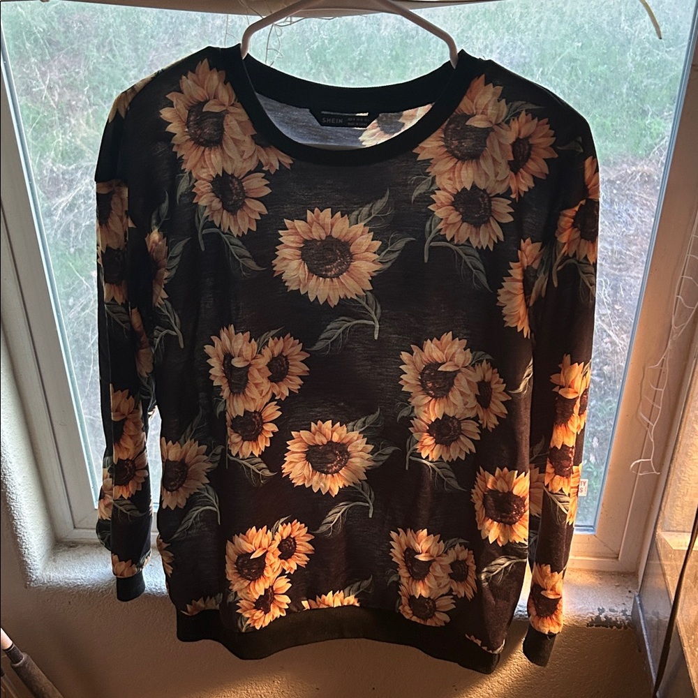 Sunflower Print Black Sweater